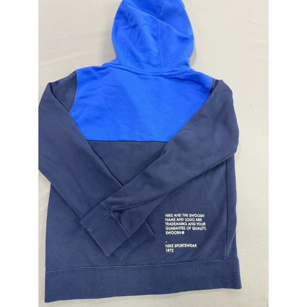 Nike Youth L Full Zip Hoodie Blue Swoosh Graphic Sleeve Logo Sweatshirt